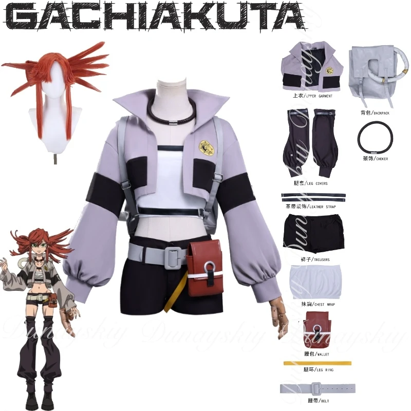 

GACHIAKUTA Полный костюм для косплея в стиле аниме-людо, Энджи, Зика, Рию 4, боевая форма с париками в 4 стилях, полный комплект костюмов
