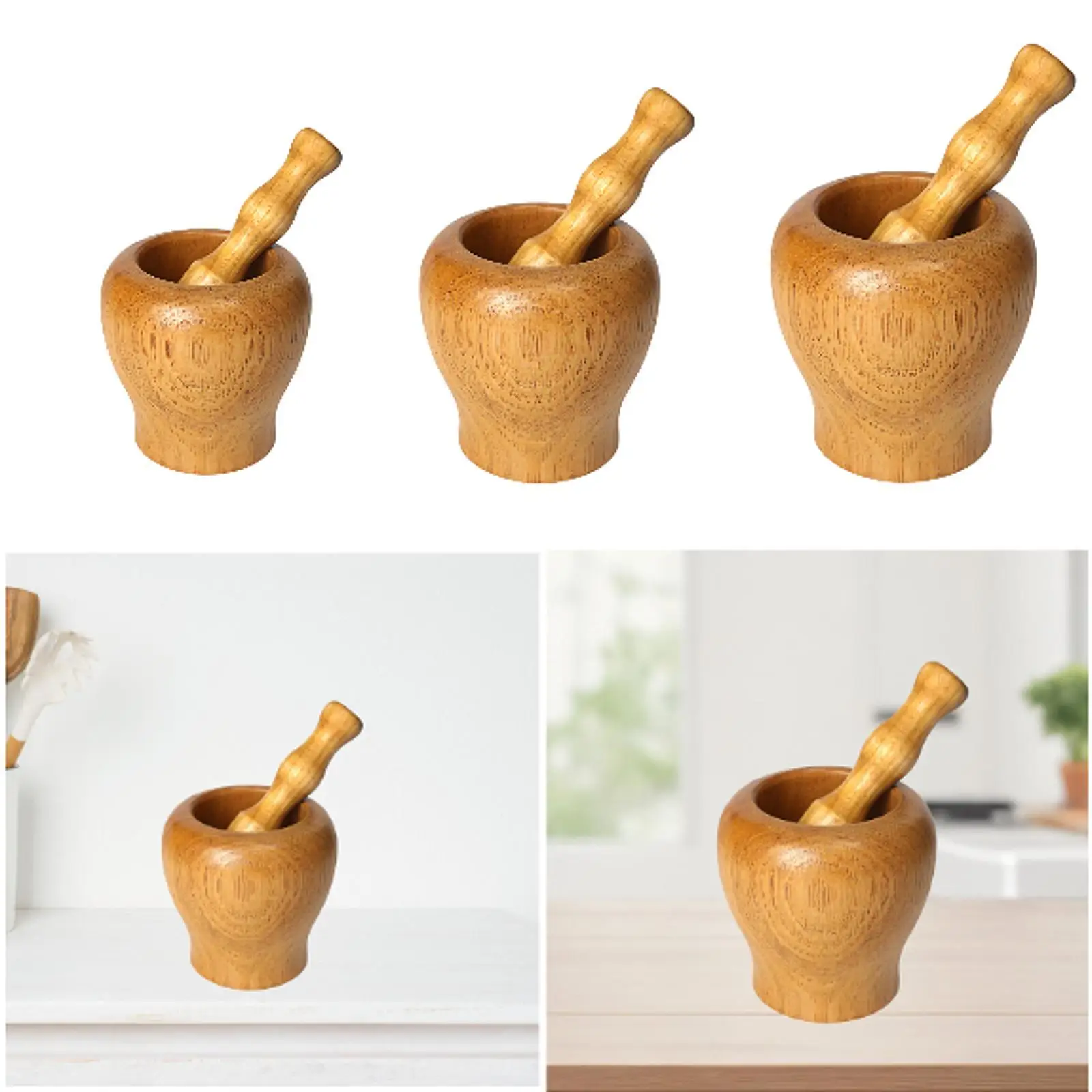 

Wooden Mortar and Pestle Set Manual Garlic Mincer for Gingers Pepper