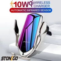 STONEGO Car Wireless Charger Smart Sensor Air Vent Car Phone Holder 10W Qi Fast Charging Car Mount with LED Indicator for Phones