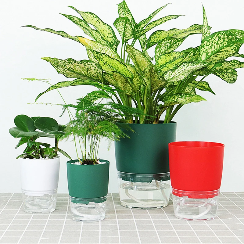 1pc Plastic Plant Pot Self Watering Clear Flowerpot Double-Layer Water Storage Automatic Water Absorption Potted Flowerpot