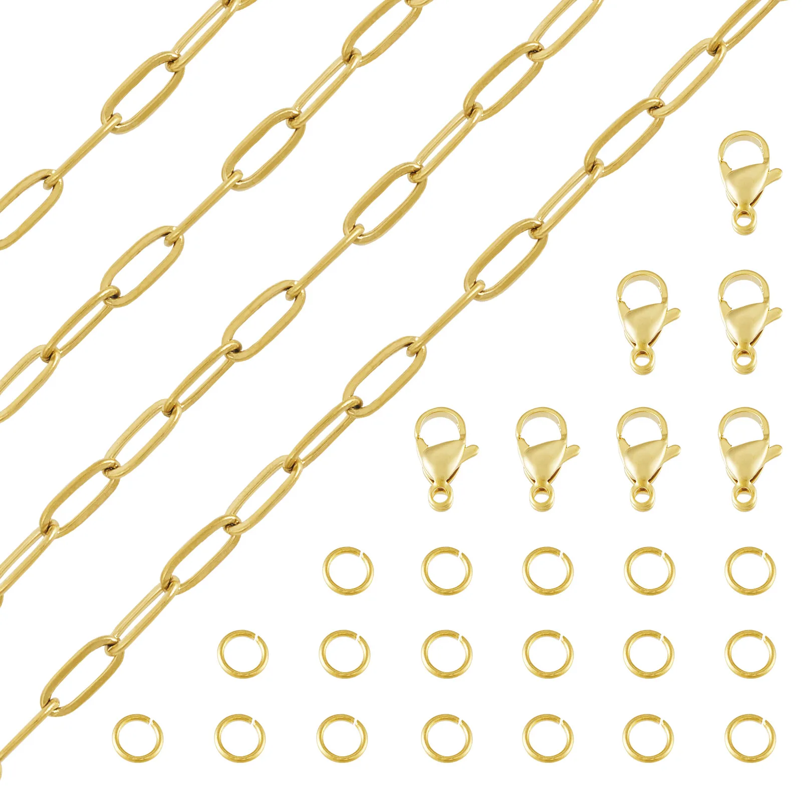 5M DIY Chain Necklace Jewelry Kits including 304 Stainless Steel Link Chains & Lobster Claw Clasps & Jump Rings Gold Plated