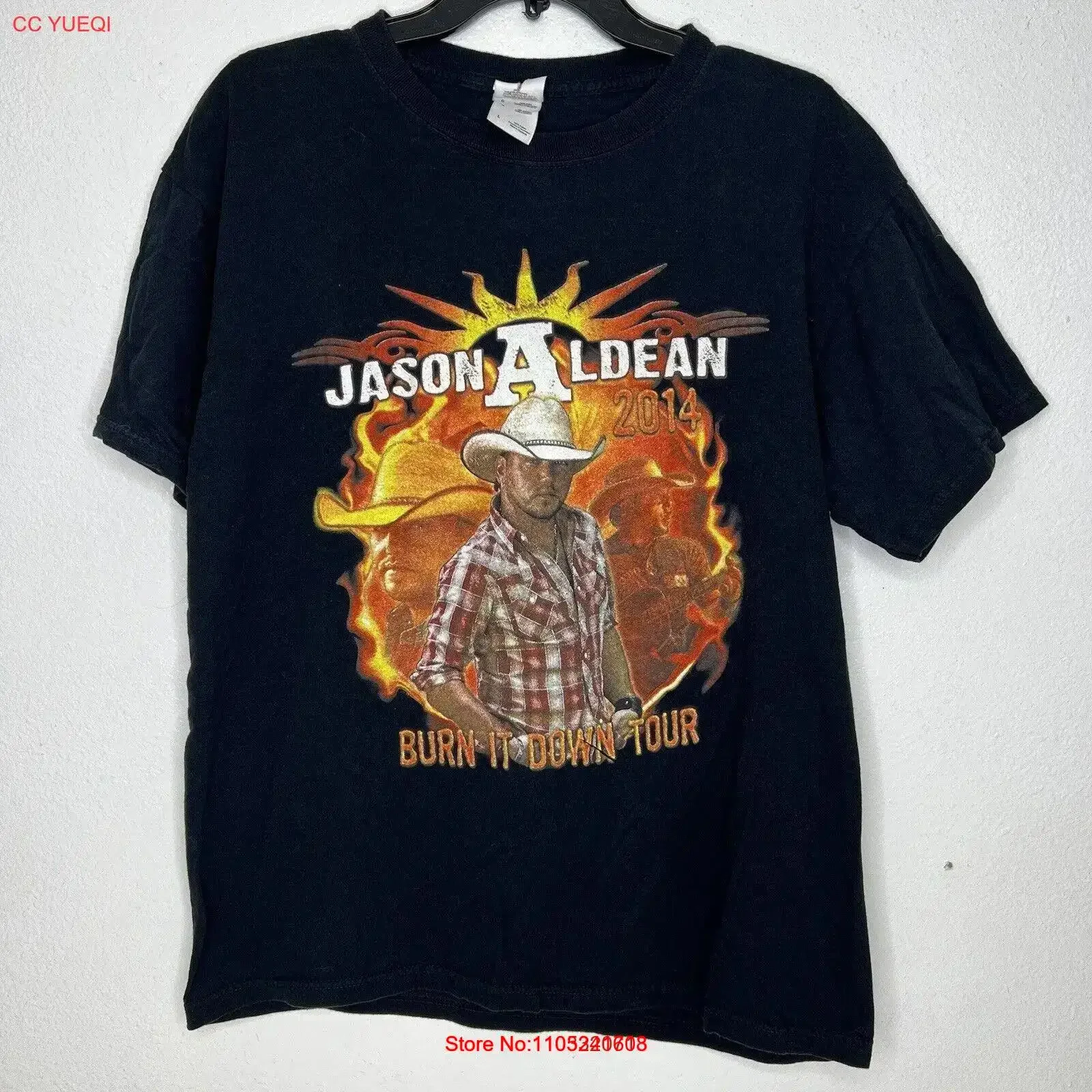 Jason Aldean Burn It Down Tour 2014 Concert Band Country Men's Large T Shirt vintage Washed streetwear Breathable Stylish homme