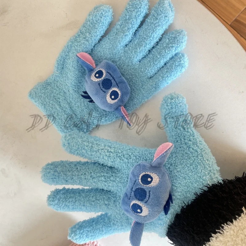 Sanrio Disney Gloves Boys Girls Kawaii Anime Winter Warm Thickened Mittens Student Cycling Outdoors Knit Accessories Xmas Gift