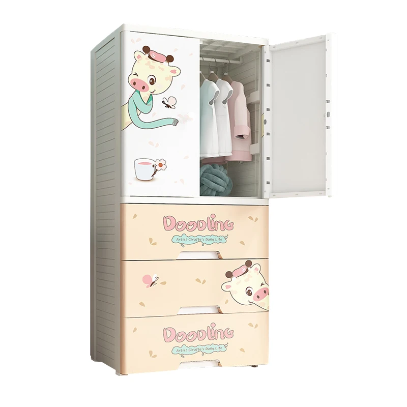 Wardrobes with Drawers Living room Furniture Multi-layer Two Doors Open Baby Kids Kawaii