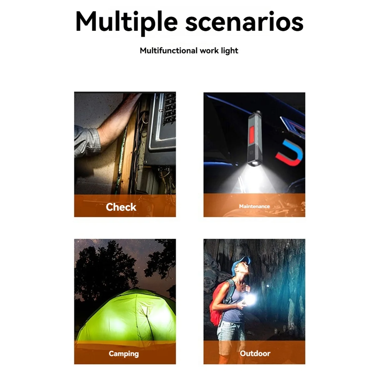 A72Z COB Flashlight Clip on Torch Handheld Camping Work Torch 90° Angle Lamp with Magnet Car Inspection Red Light Warning