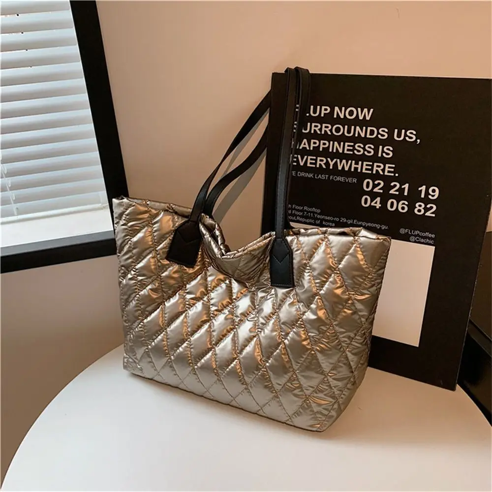 Fashion Quilted Shoulder Bag Down Cotton Padded Large Capacity Totes Portable Underarm Bags for Women Female