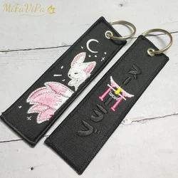 MiFaViPa 1 PC Embroidery Keychain Pink Nine-tailed Fox Keyring for Women Porte Clef Fashion Key Chain Keychain Sleutelhanger