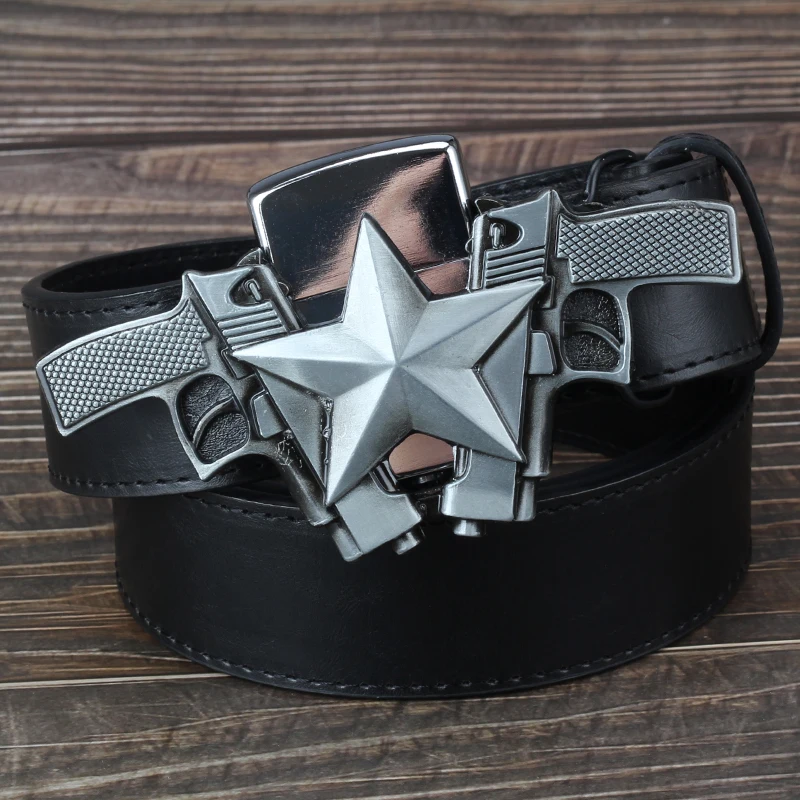 

cinturon con mechero Double Gun Shape Kerosene Lighter Belt Buckle Casual Men's Youth Belt Lighter Belt Belt Wth Lighter