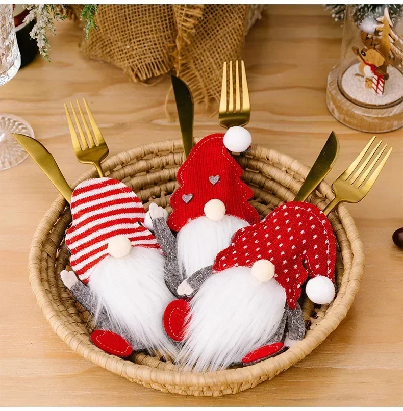 4/2Pcs Christmas Cutlery Holder Knife Fork Pocket Bags Santa Claus Xmas Tableware Cover Home New Year Cookware Gift Decoration view 2