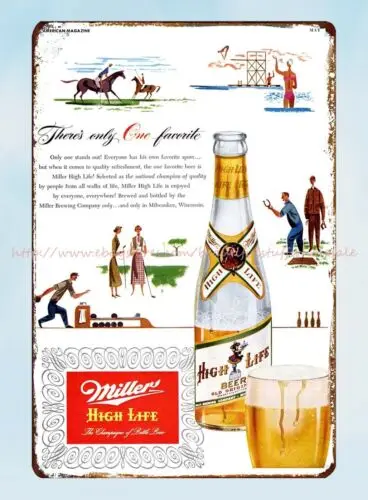 beer Miller High Life Alcohol Mancave Bar metal tin sign art poster