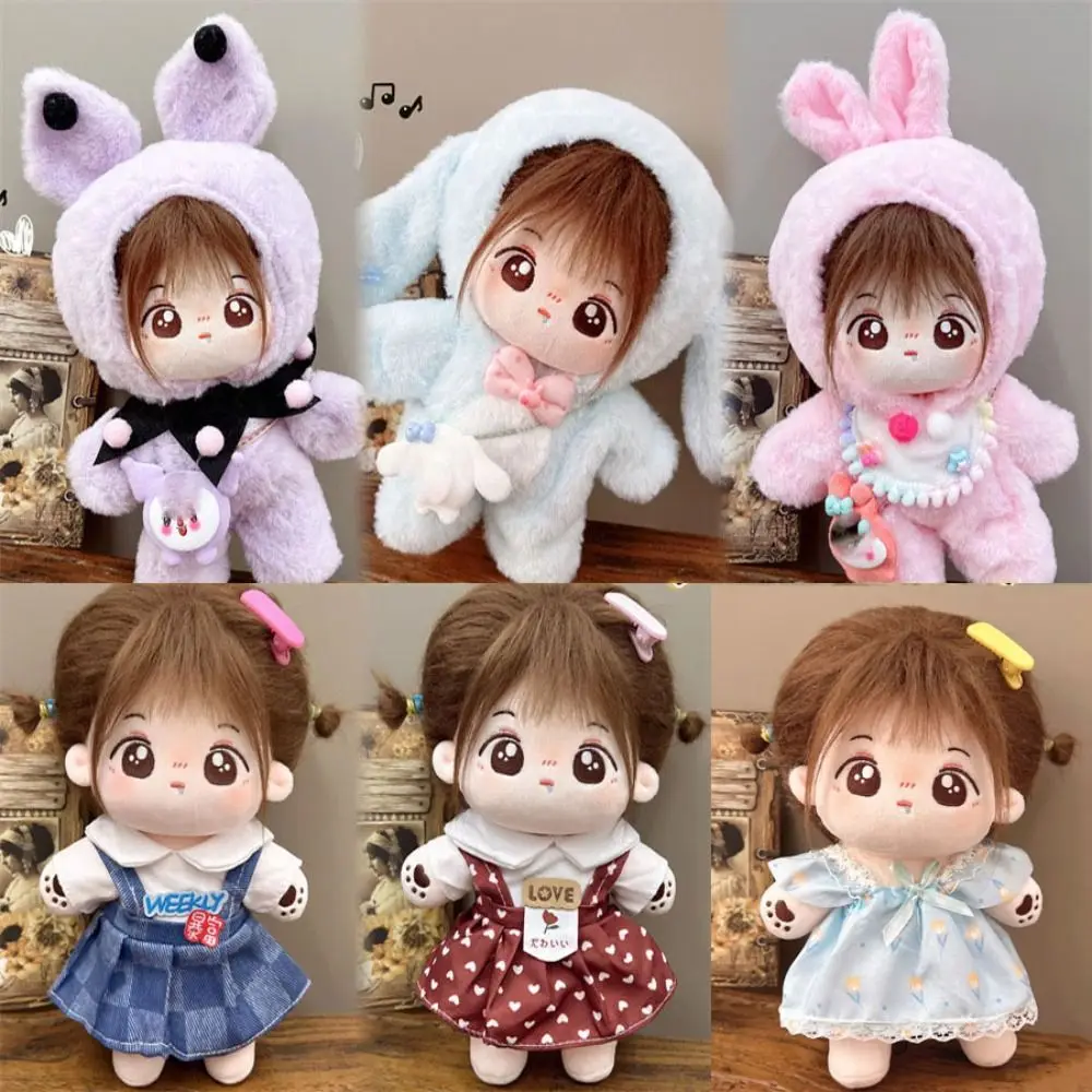 Doll Clothes Cartoon Plush Jumpsuit Mini T-shirt Clothes Suits For 20cm Cotton Stuffed Dolls Toys Accessories Idol Doll Outfit