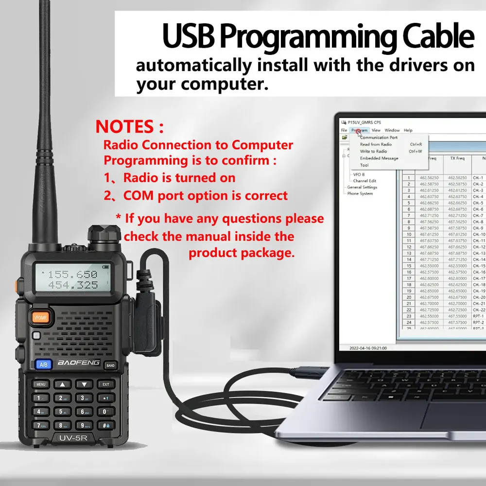 USB-кабель для программирования рации Baofeng UV-5R 888S UV-21 Pro Quansheng UV-K58 TK11 Radtel RT-860 900 с 2-контактным разъемом Kenwood