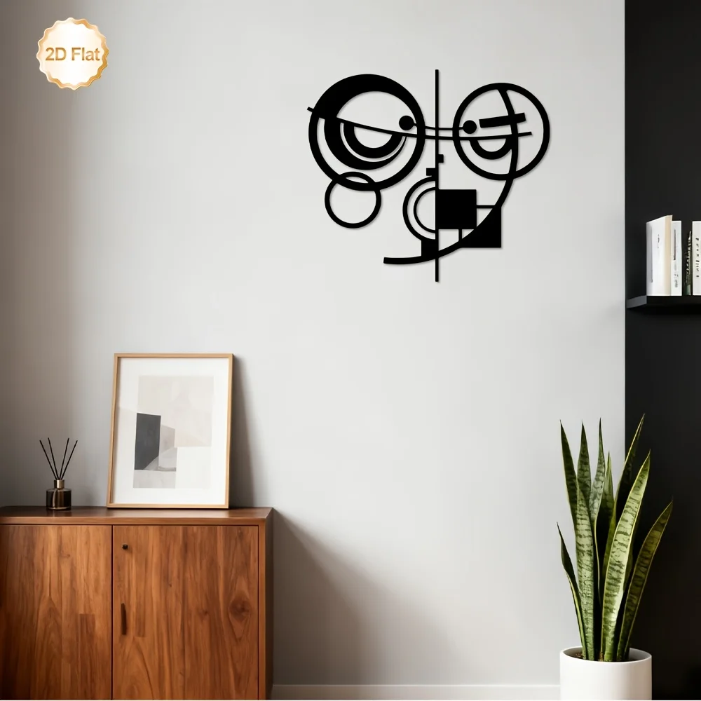 CIFBUY Iron Wall Art Abstract Split Face Metal Wall Sculpture 2D Flat Decor for Living Room Bedroom Office Indoor Outdoor Home