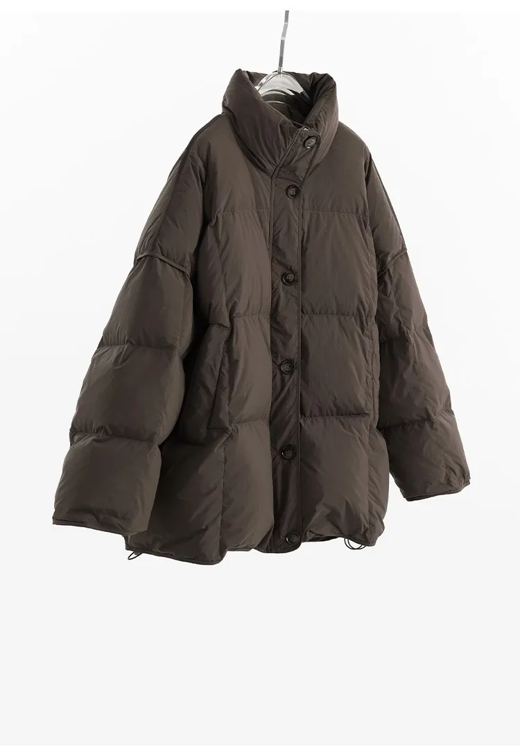 Women's Mid-Length Oversized down Jacket with Stand Collar, Warm Oversized Jacket Filled with White Duck Down, New Winter 2025 Model