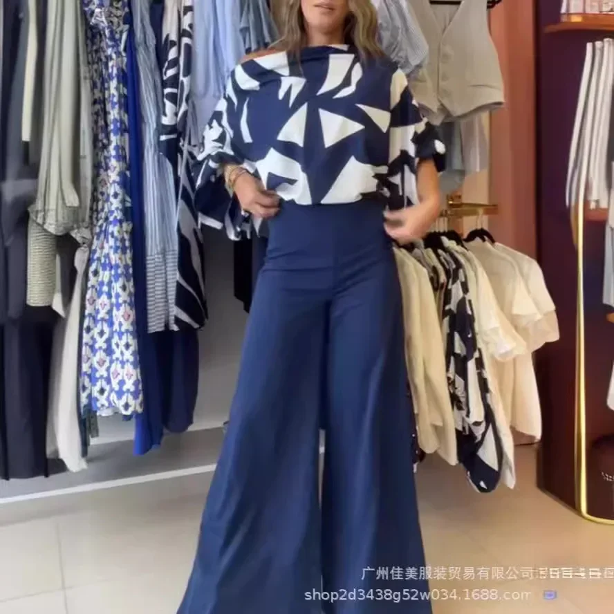 2025 primavera/verão moda feminina high street verão geométrico impresso batman camisa temperamento calças moda casual terno