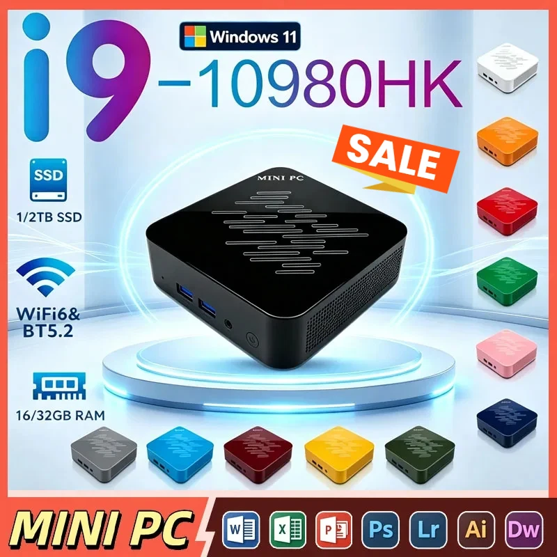 Mini PC Intel Core I9 10980HK Windows 11 Small Pocket Cmputer 16GB RAM 1/2TB SSD WIFI6 BT5.2 4K Desktop PC Gaming Computer