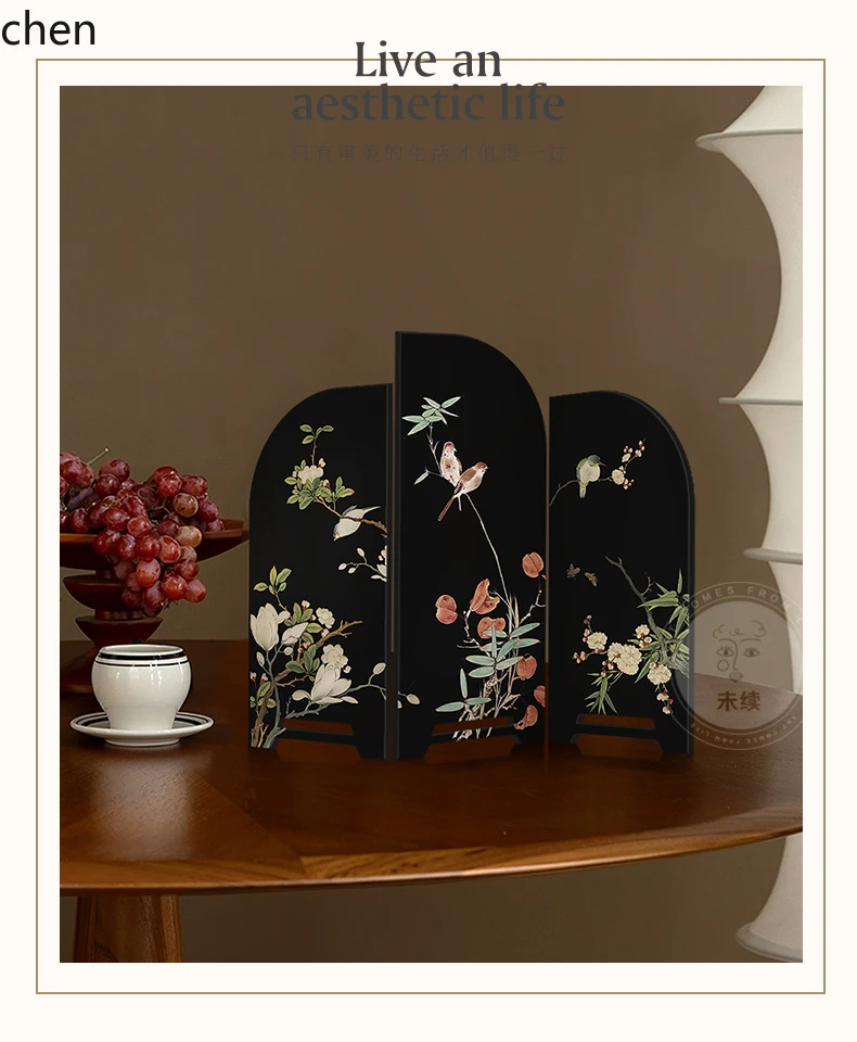 LXC Small Screen Desktop Ornament Tea Table Home Side Cabinet Entrance Decoration Vintage Display Piece