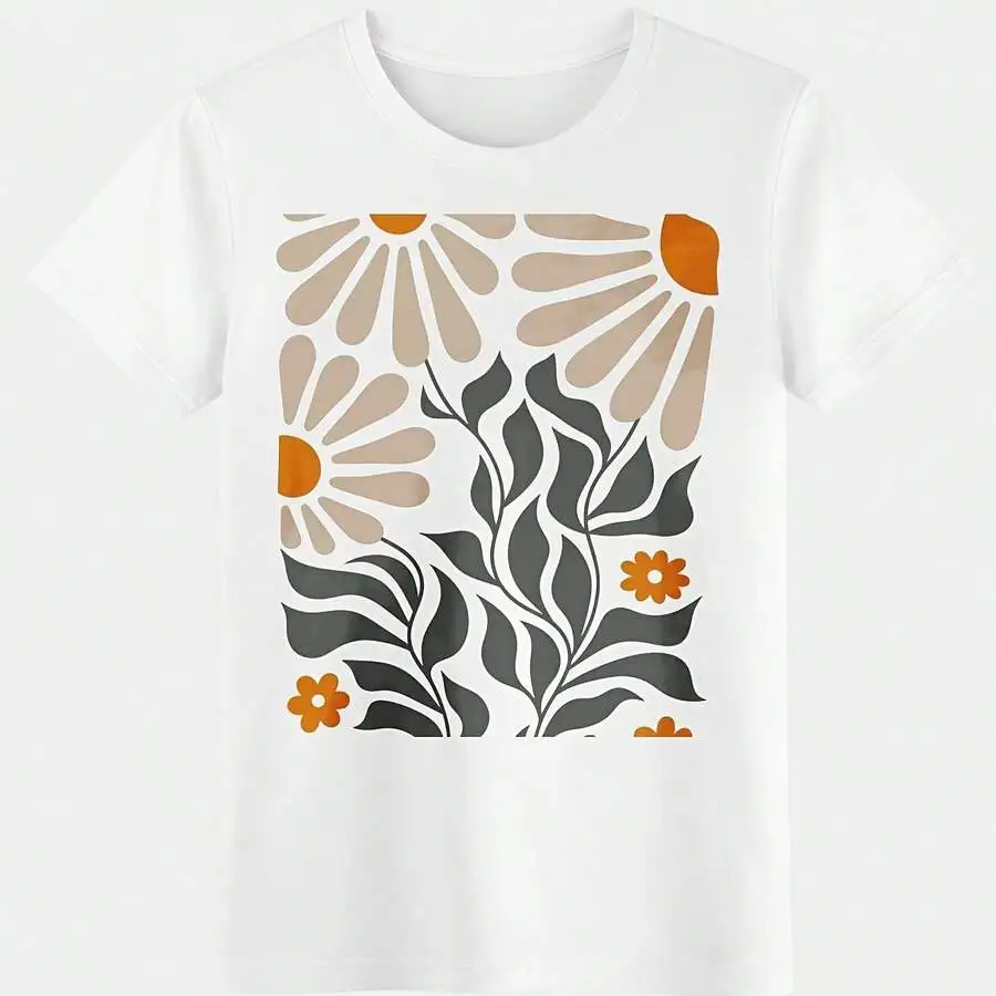 Vintage Retro Aesthetic Women Short Sleeve T‑Shirt Boho Abstract Floral Art Gift For Botanical and Art Lovers Graphic Tee Casual Summer Tops