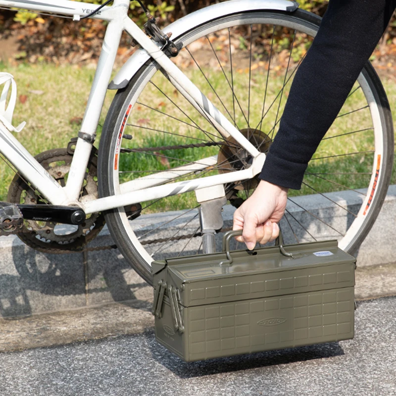 Household Tool Storage Box Army Green Double-layer Lock Iron Tool Box Portable Waterproof Car Hardware Parts Painting Tool Box