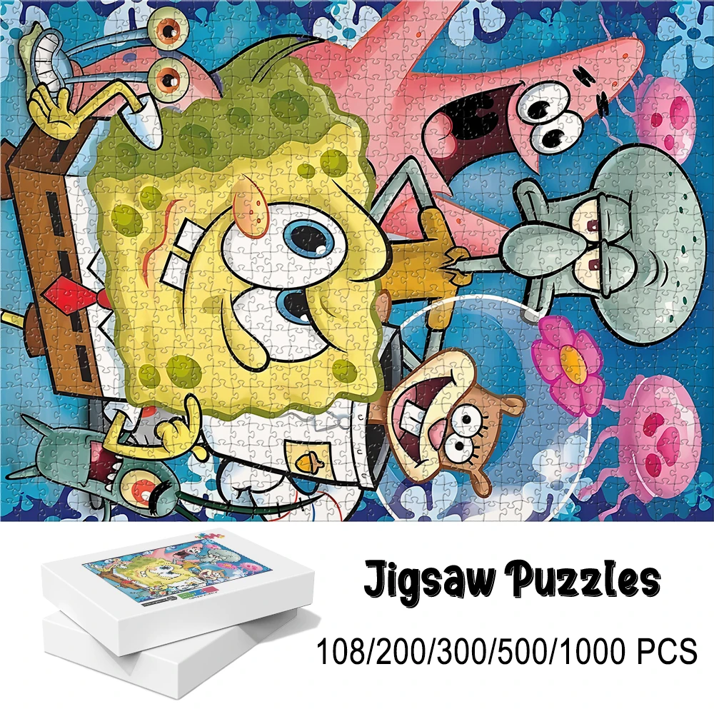 Jeu de puzzle en bois Bob l'éponge - Jouet éducatif en différentes tailles de pièces 108/200/300/500/1000 pièces disponibles