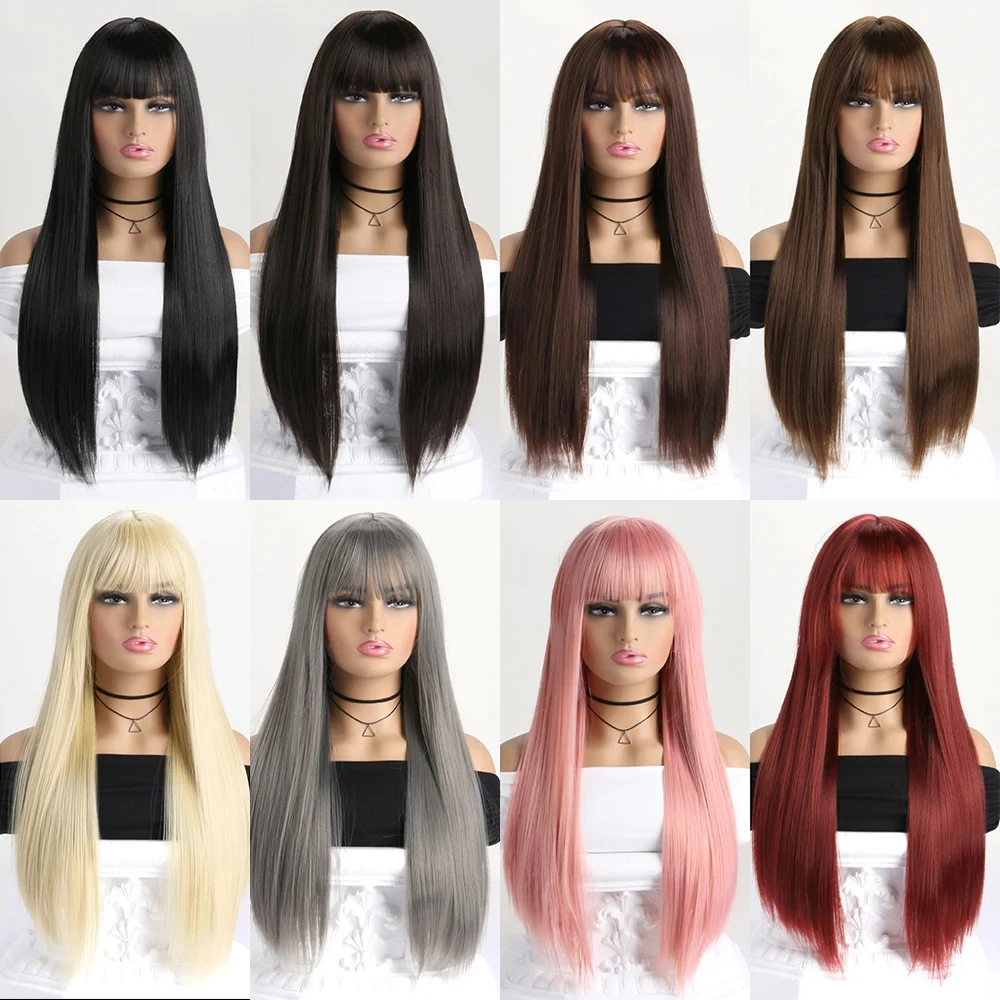 

Synthetic wig long straight hair wig Halloween cosplay character costume daily wear high-temperature silk wig cap