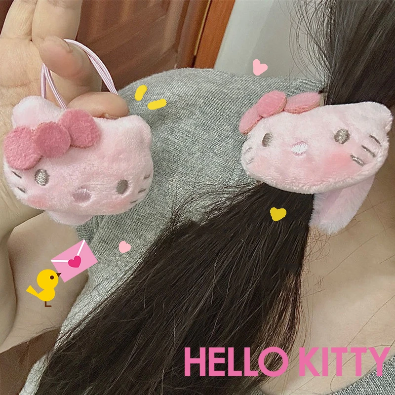 Cute Hello Kitty Hair Band Cherry Blossom Pink Cat  Anime Accessories Headband Kids Hair Accessories Plush Love Heart Hair Tie