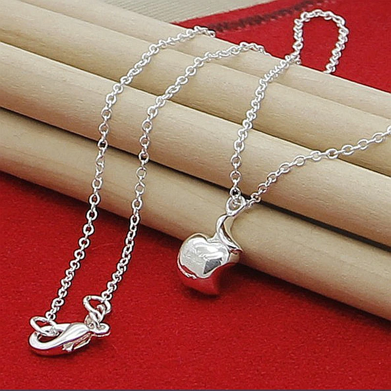 925 Sterling Silver Apple Pendant Necklace For Women Men Creativity Gifts Street All-match Party And Daily Wear