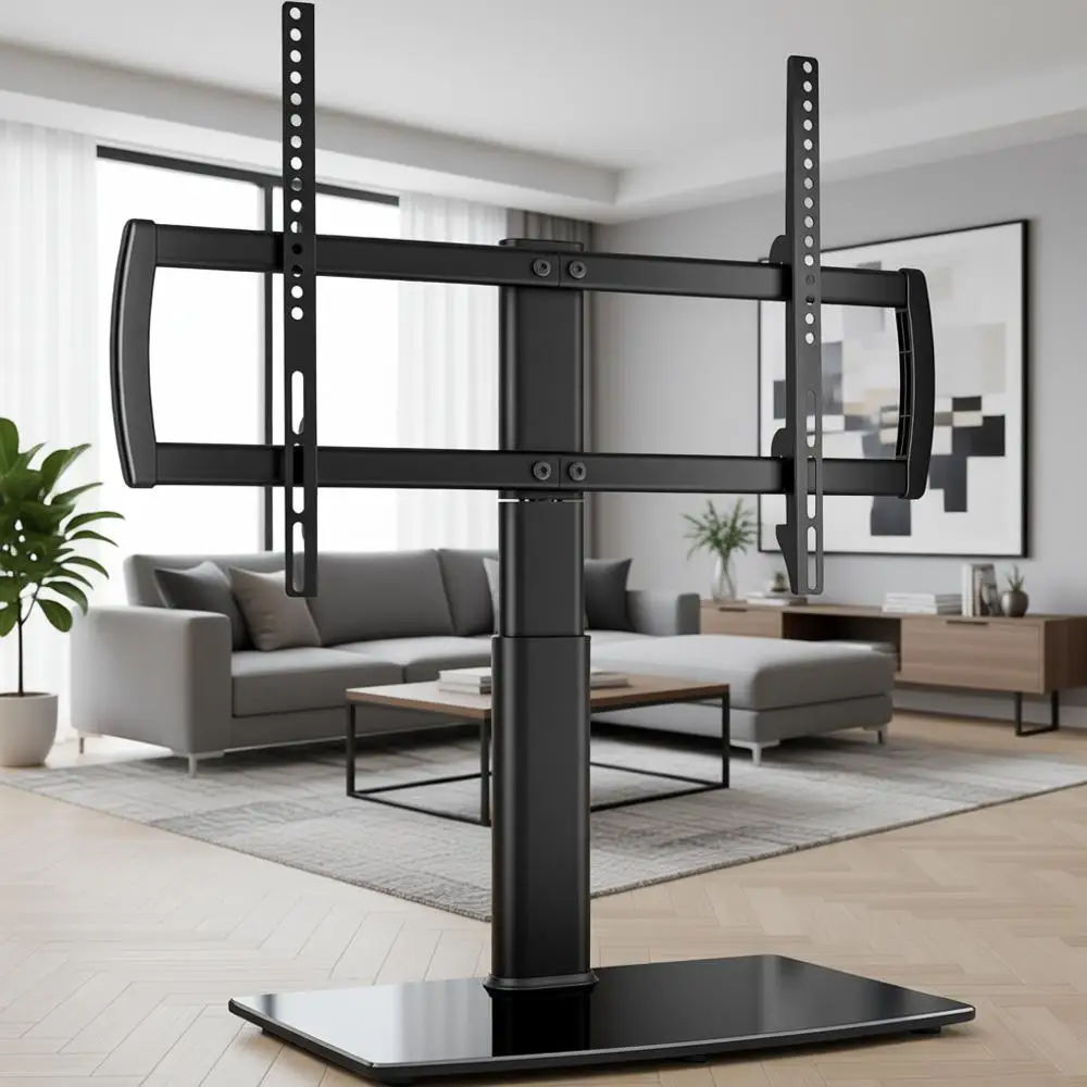 

Swivel TV Stand/Base Table Top TV Stand 32 to 65 inch TVs 80 Degree Swivel, 4 Level Height Adjustable, Tempered Glass Base, Hold