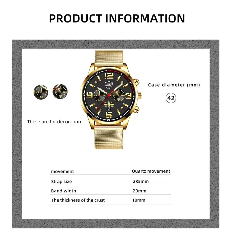 2PCS Fashion Mens Business Sports Watches Male Casual Stainless Steel Mesh Belt Quartz Watch Men Necklace Wrist Watch