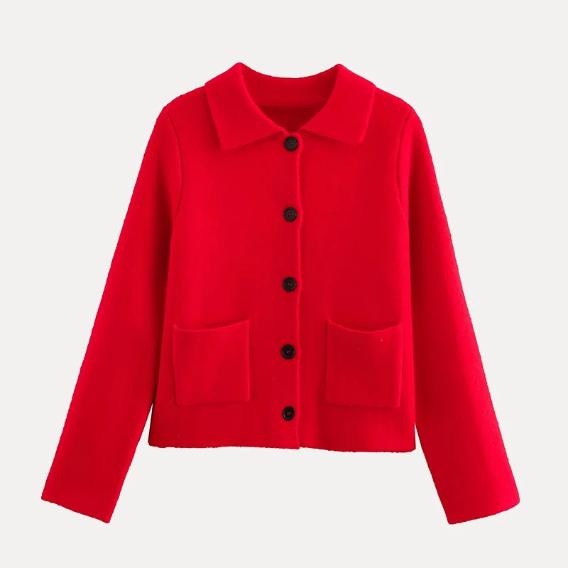 

Spring New Sle Knitted Long Sve Collared Coat for Women Street Sle Polyester Fiber Quali Year 2025 Faionable eet...