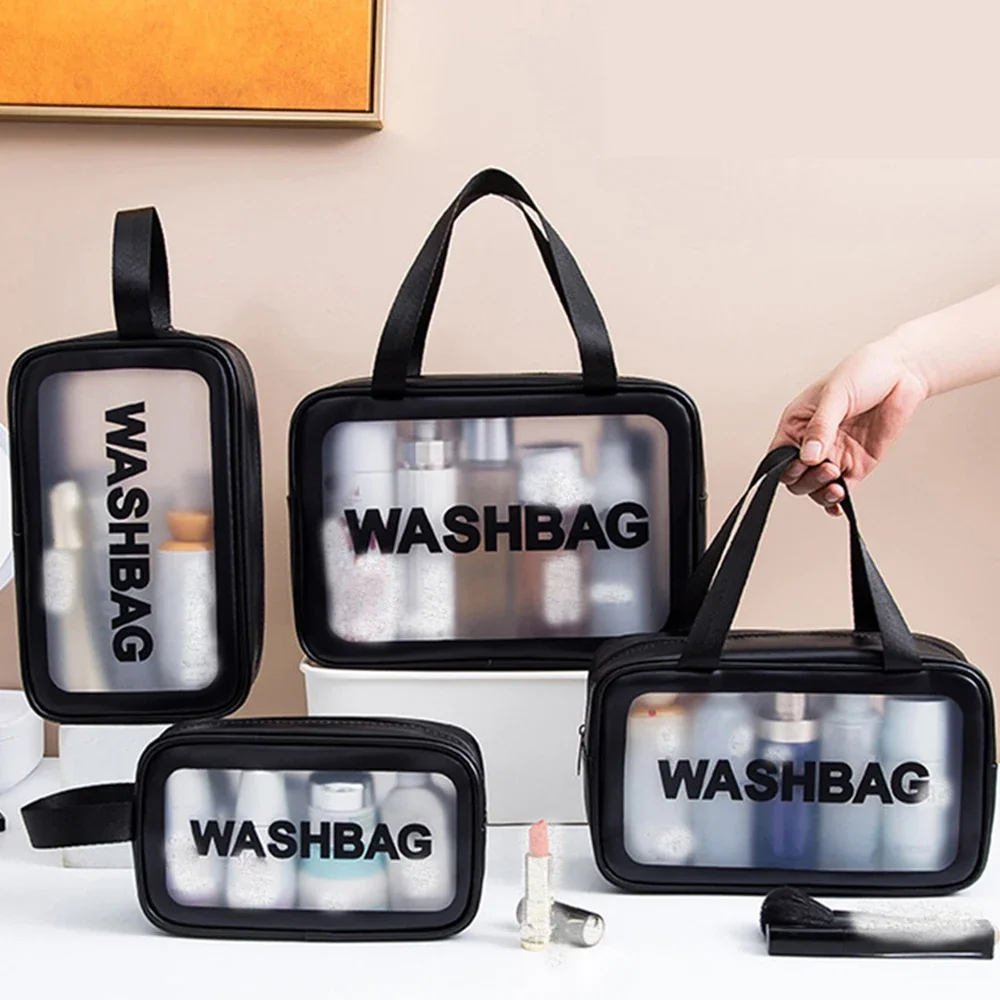 Portable Travel Wash Bag Pu Frosted Transparent Waterproof Makeup Storage Bags Large Capacity Cosmetic Organizer Toiletry Bag