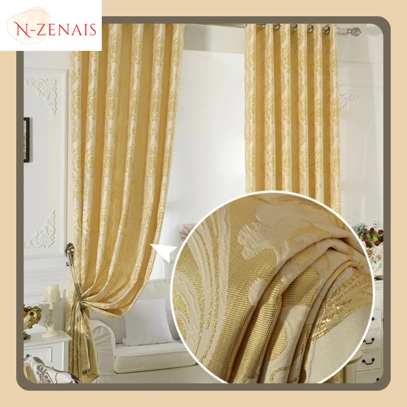 

Fabric European-style Gold Curtains for Living Dining Room Bedroom Leather Jacquard Curtains Yarn-dyed Jacquard Curtain