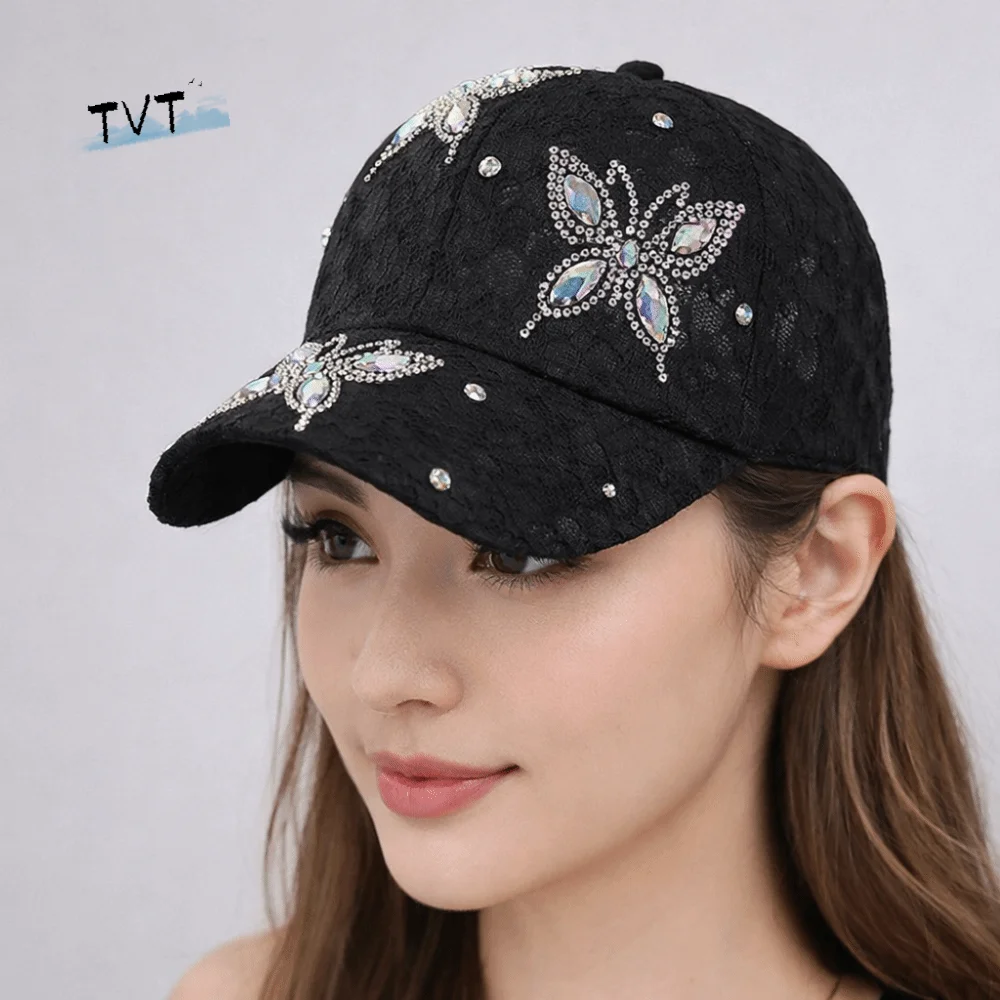 

Breathable Butterfly Flower Baseball Cap Lace Korean Style Visors Cap Adjustable Hip Hop Mesh Peaked Hat Girls
