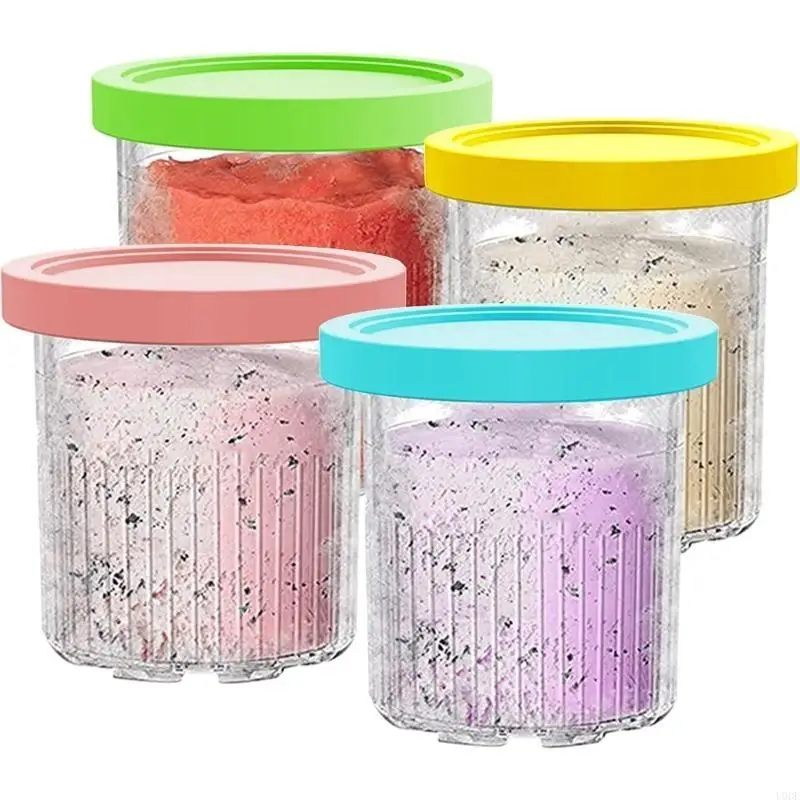 4Pcs Plastic Ice Cream Maker Replacements Storage Jar for NC500 NC501 Ninja- Creami Ice Cream Pints Cups with Lid