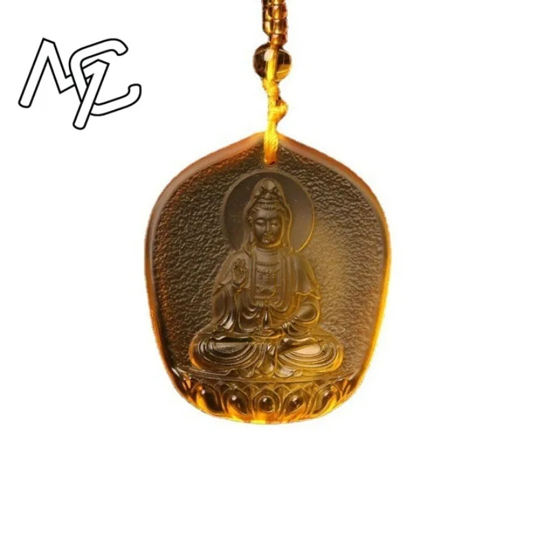 Chinese Yellow crystal Water Droplet Guanyin Bodhisattva Pendant Jewellery Fashion Hand-Carved Accessories DIY Women Man Amulet view 5