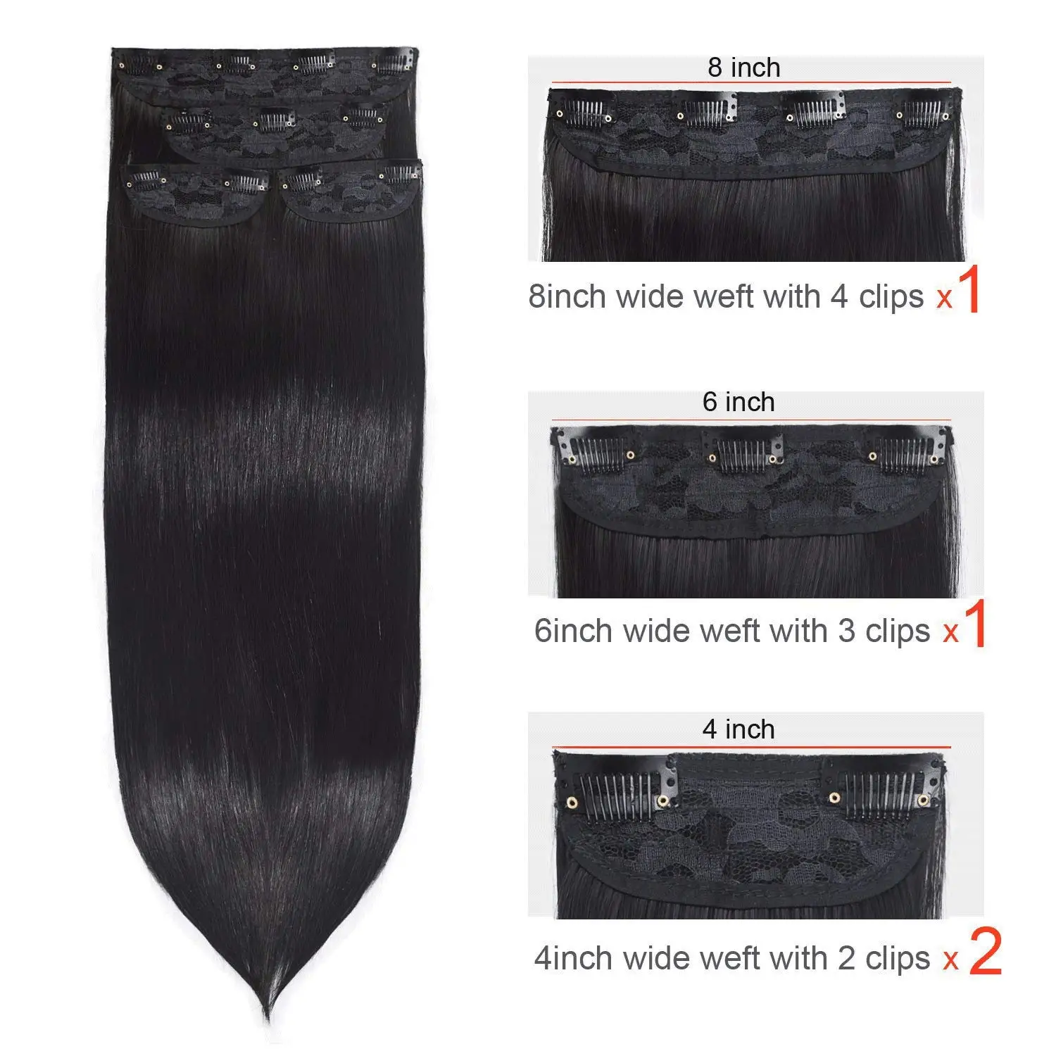 Extensions de Cheveux Raides à Clips avec Queue de Cheval pour Femme, 5 Ensembles Synthétiques, Utilisation Complète de la Tête