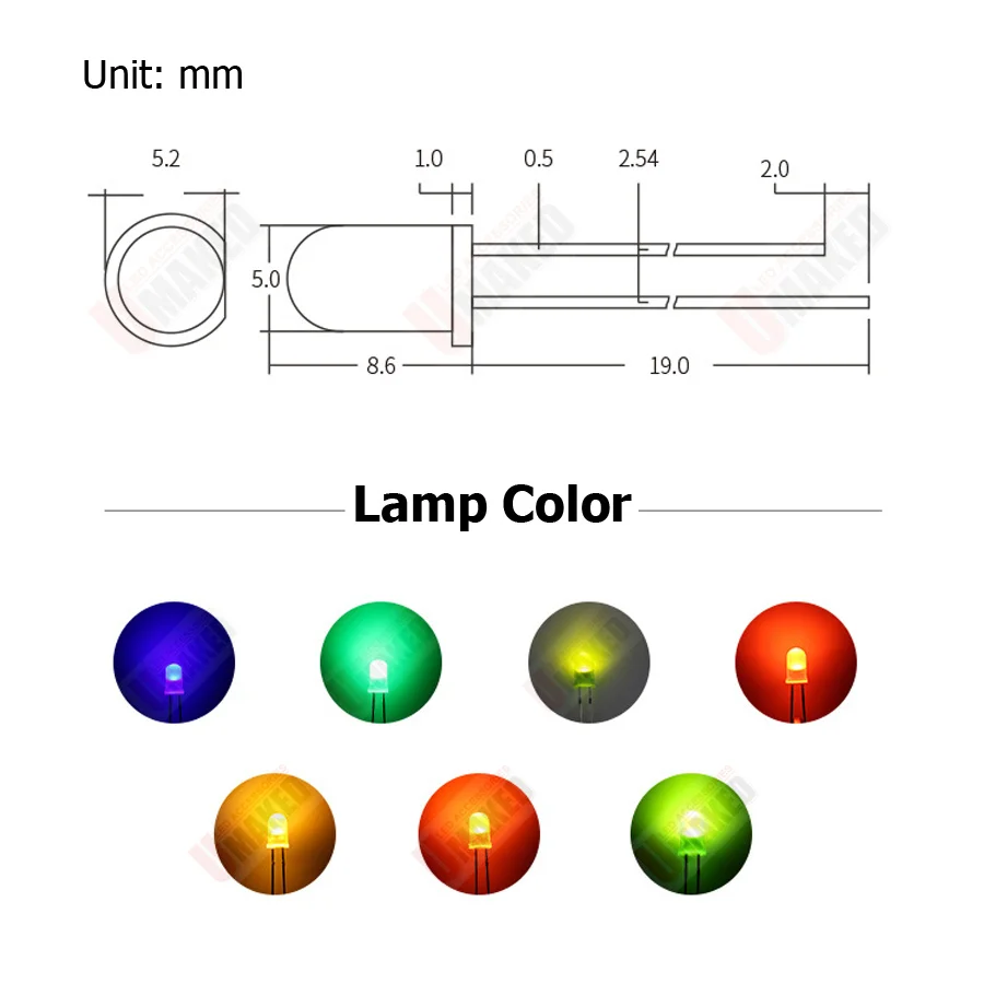 1000PC 5mm transparent/color/foggy LEN LED round lamps 3.2-3.4v 20mA light beads Emitting diodes WW/W/R/G/B/Y Lighting Diy lamp