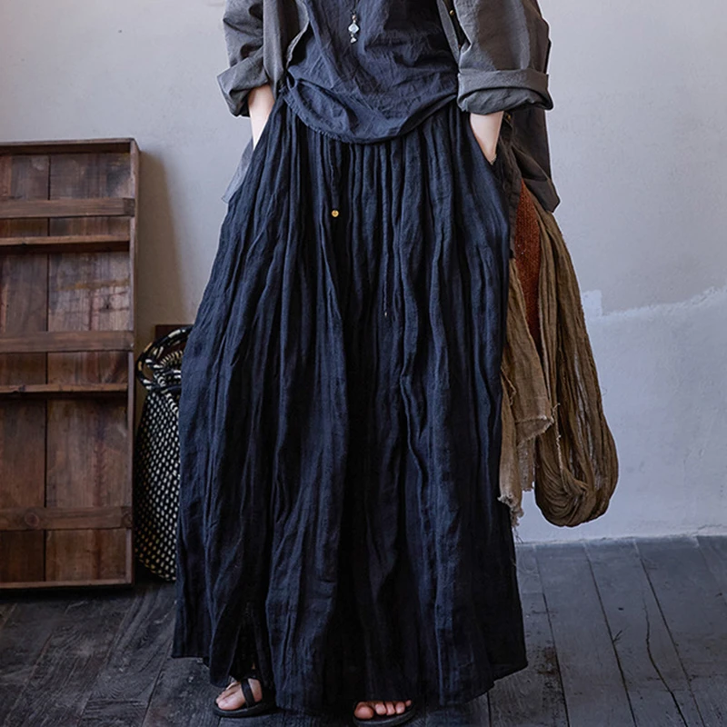 

High Waist Cotton Linen Casual Skirt Women New Arrival 2025 Summer Vintage Style Solid Color Ladies A-line Long Skirts M1800