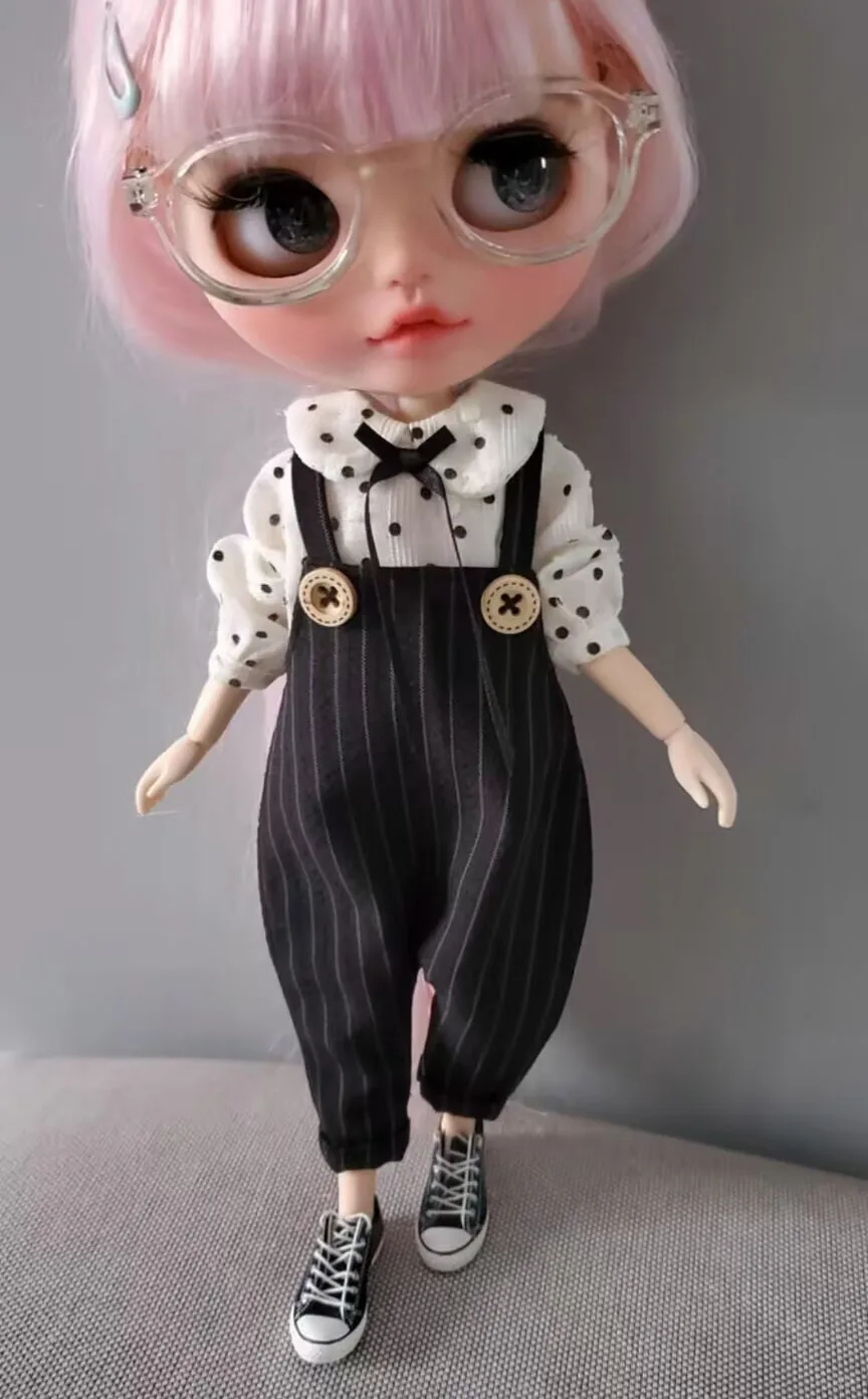 2 tute a righe Blythe/landoudou stile casual 2025 + top a pois (adatte per Lulu,ymy24,Ob22,24,26, zona, Jenny)