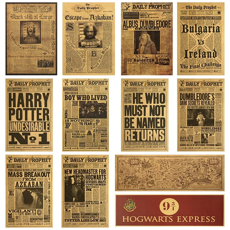 Harry Potter alte Zeitung Anime Poster Vintage Kraft papier Wanda uf kleber Serie Home Decoration Malerei Shop Dekoration