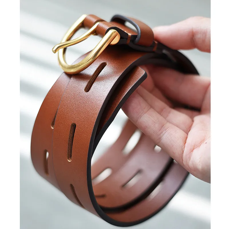 Women Genuine Leather Metal Buckle Shirt Belt Jean Waist Dress Belt Punch Belt Accessories Fashion