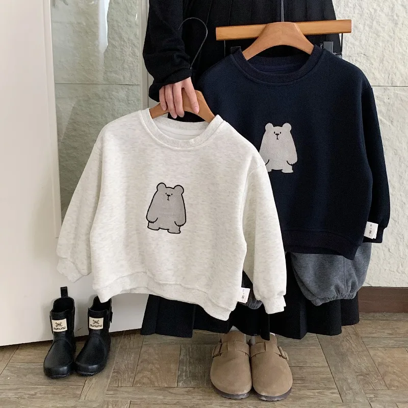 2-7Y Stylish Kids Hoodie Cute Cartoon Bear Printed Boys O-Neck Sweatshirt Girls Baby Loose Pullover Children Casual Clothes 2