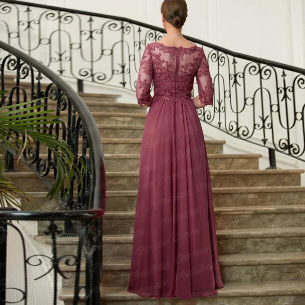 Robe d'invité de mariage élégante en mousseline pour marraine, demi-manches, avec des appliques de strass, longueur au sol, robe de mère de la mariée