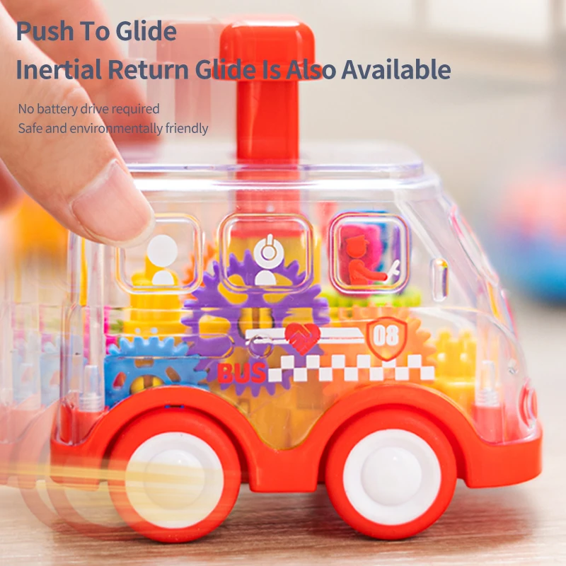 Children\'s Cartoon Press Gear Car Toy Lnertia Pull-back Transparent Car Baby Puzzle Sliding Toy Child Boy Girl 1-3 Year Old Gift