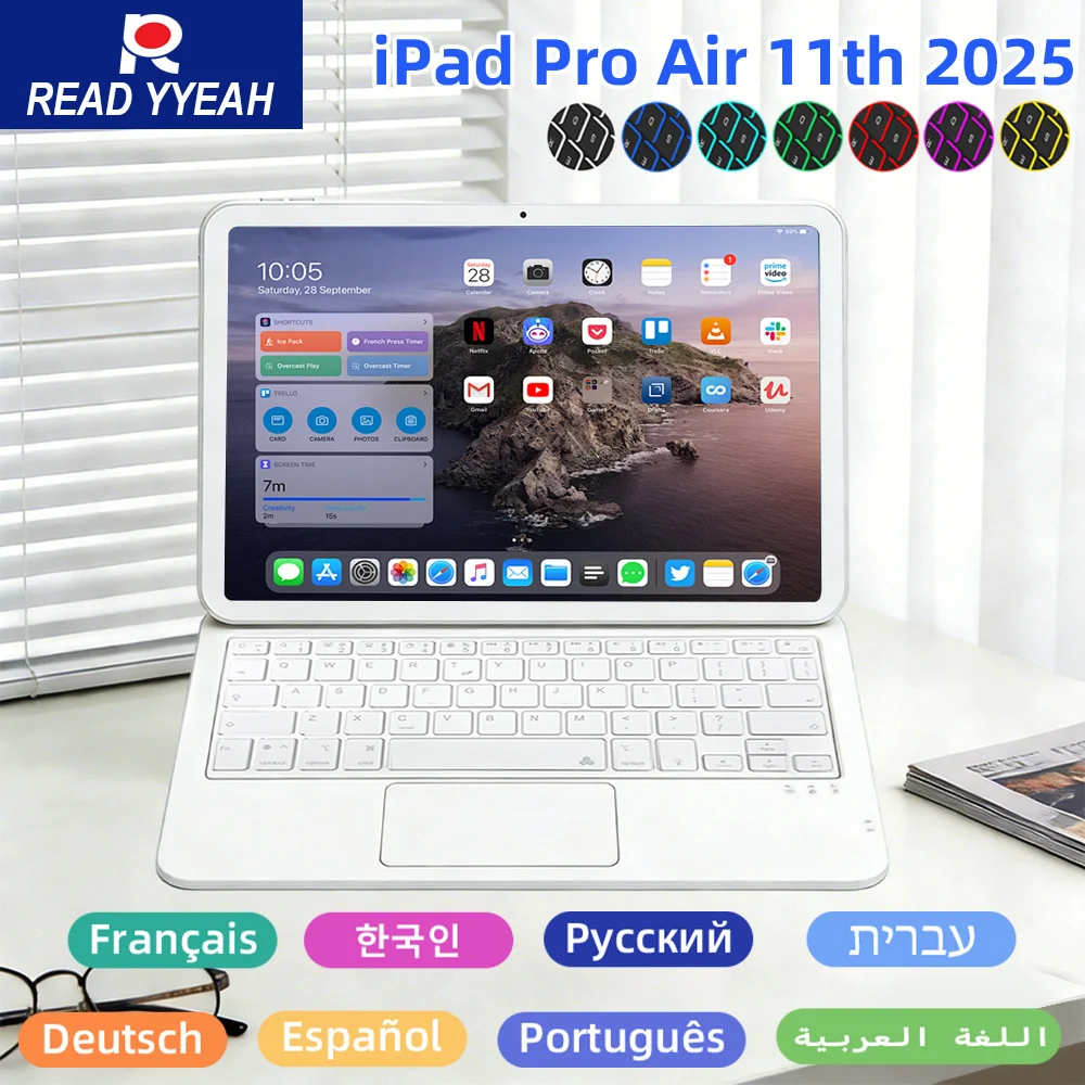 READYYEAH Smart Magic Keyboard With iPad Case For iPad Air 4 5 2024 Air11 Air6 2025 Air11 Air 7 2018-2022 Pro 11 Magnetic Cover