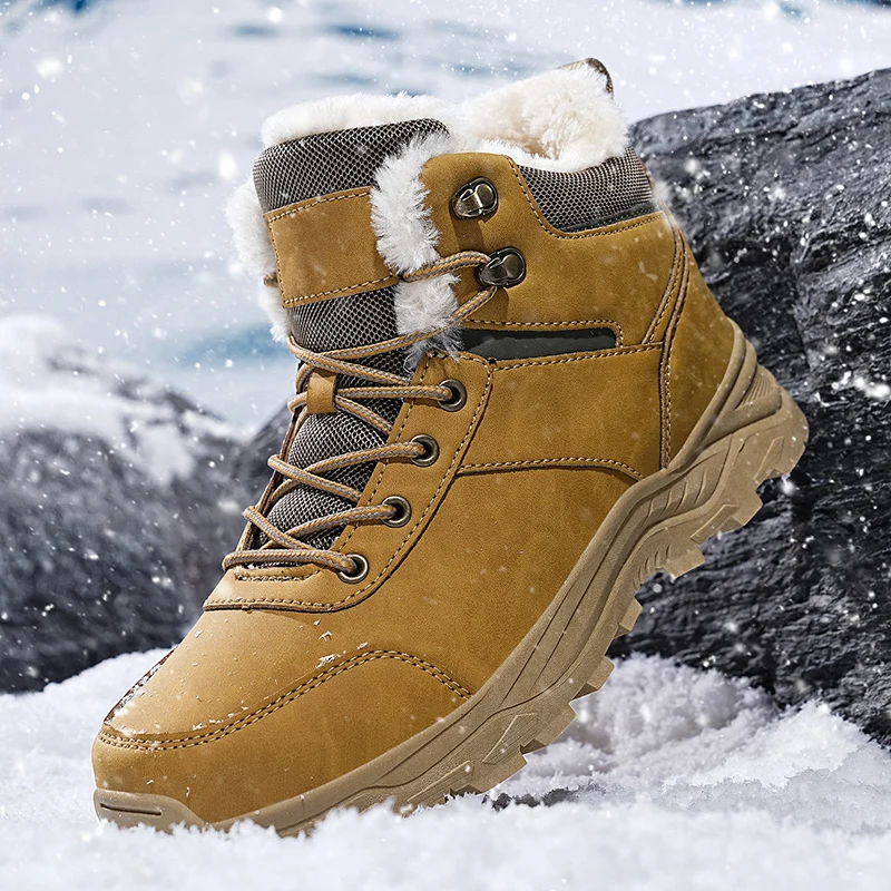 Men's Winter Snow Boots Waterproof Leather Sports Super Warm Men's Boots Outdoor Men's Hiking Boots Work Travel Shoes Size 39-48