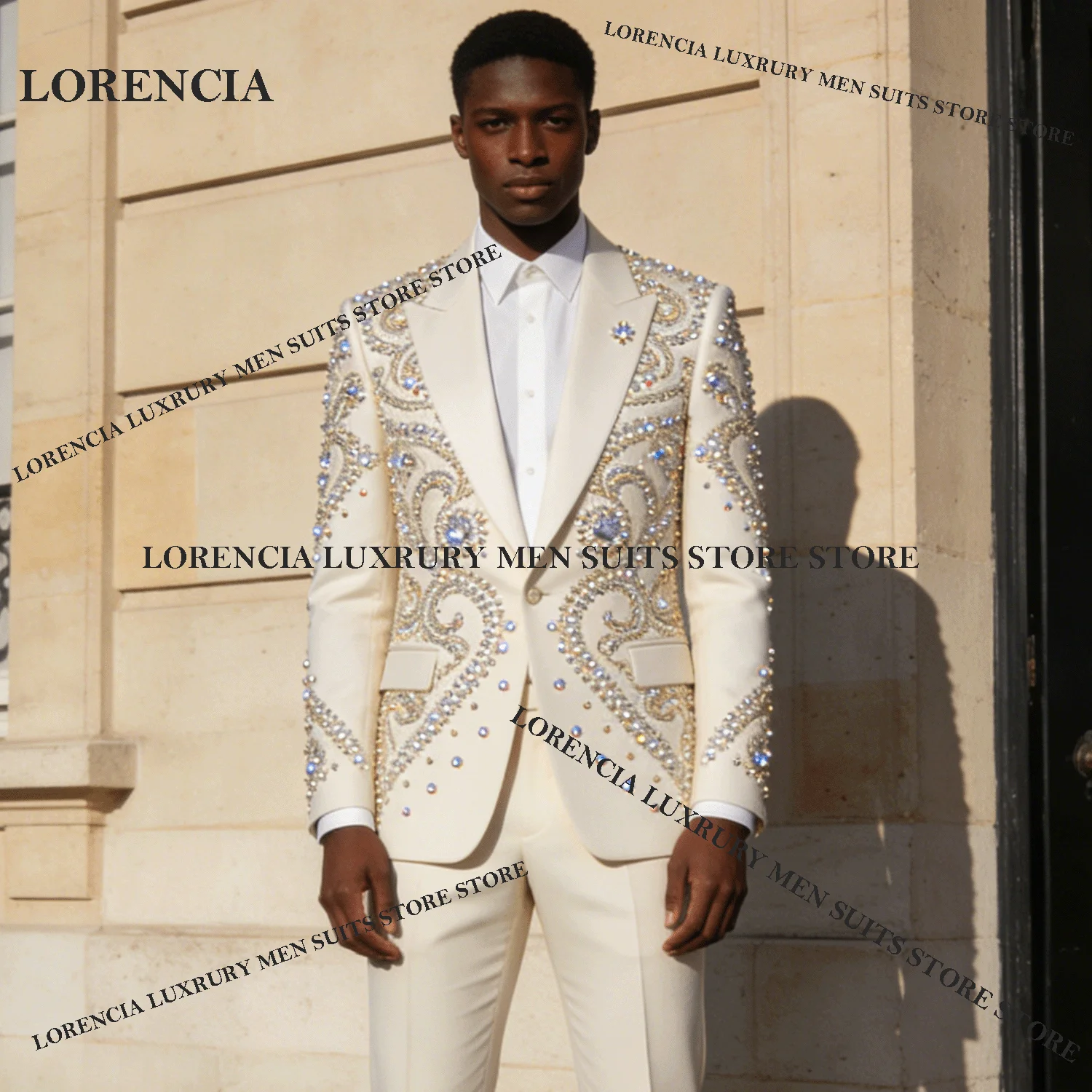 

Luxury Customized Men Diamond Design Suits Glitter Wedding Tuxedos Exquisite Slim Ropa hombre 2 Pieces Sets Groom Male Blazers