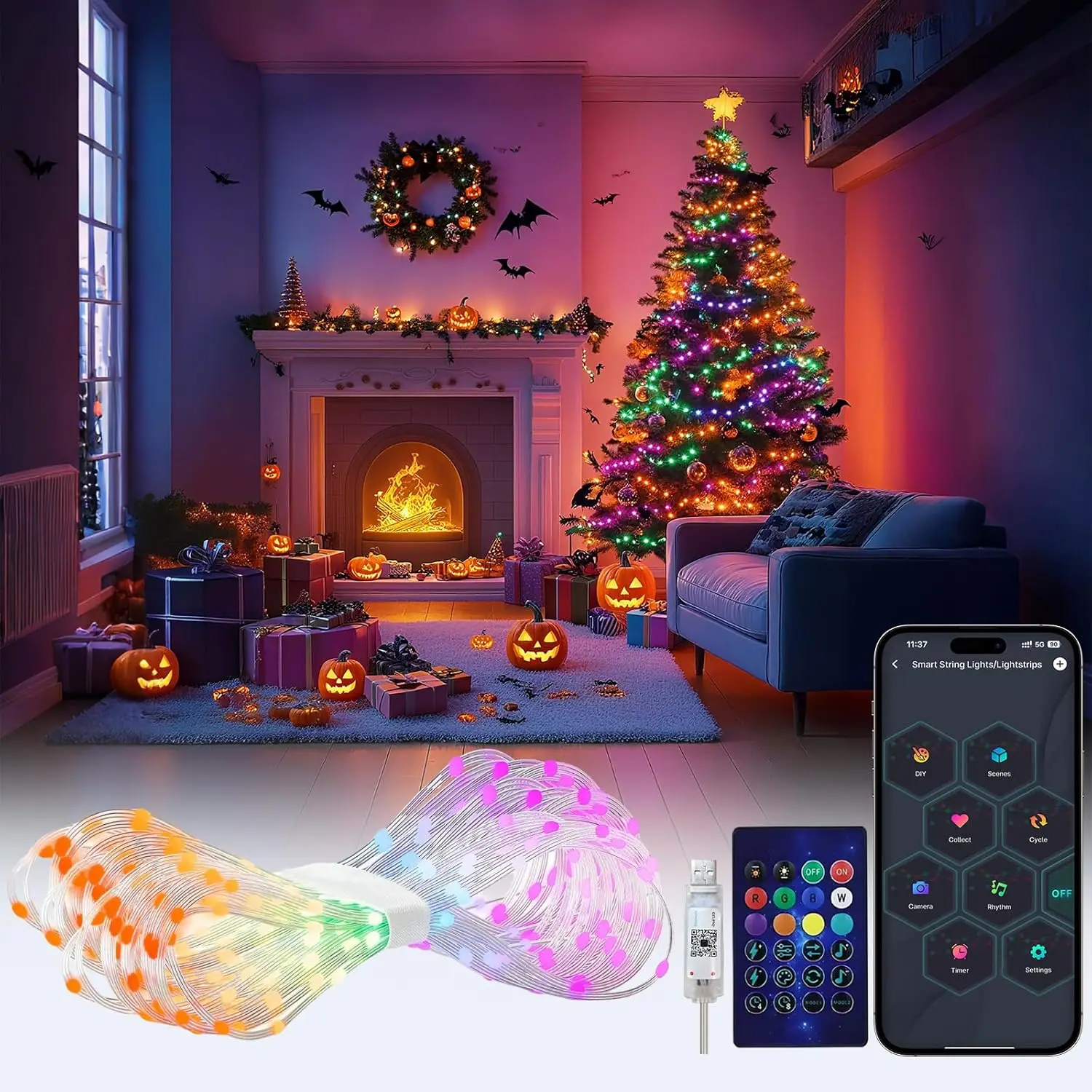 

Умные сказочные гирлянды, светодиодные гирлянды, RGB-подсветки, сделай сам, изменение цвета, синхронизация музыки, таймер, управление через приложение для украшения рождественской елки