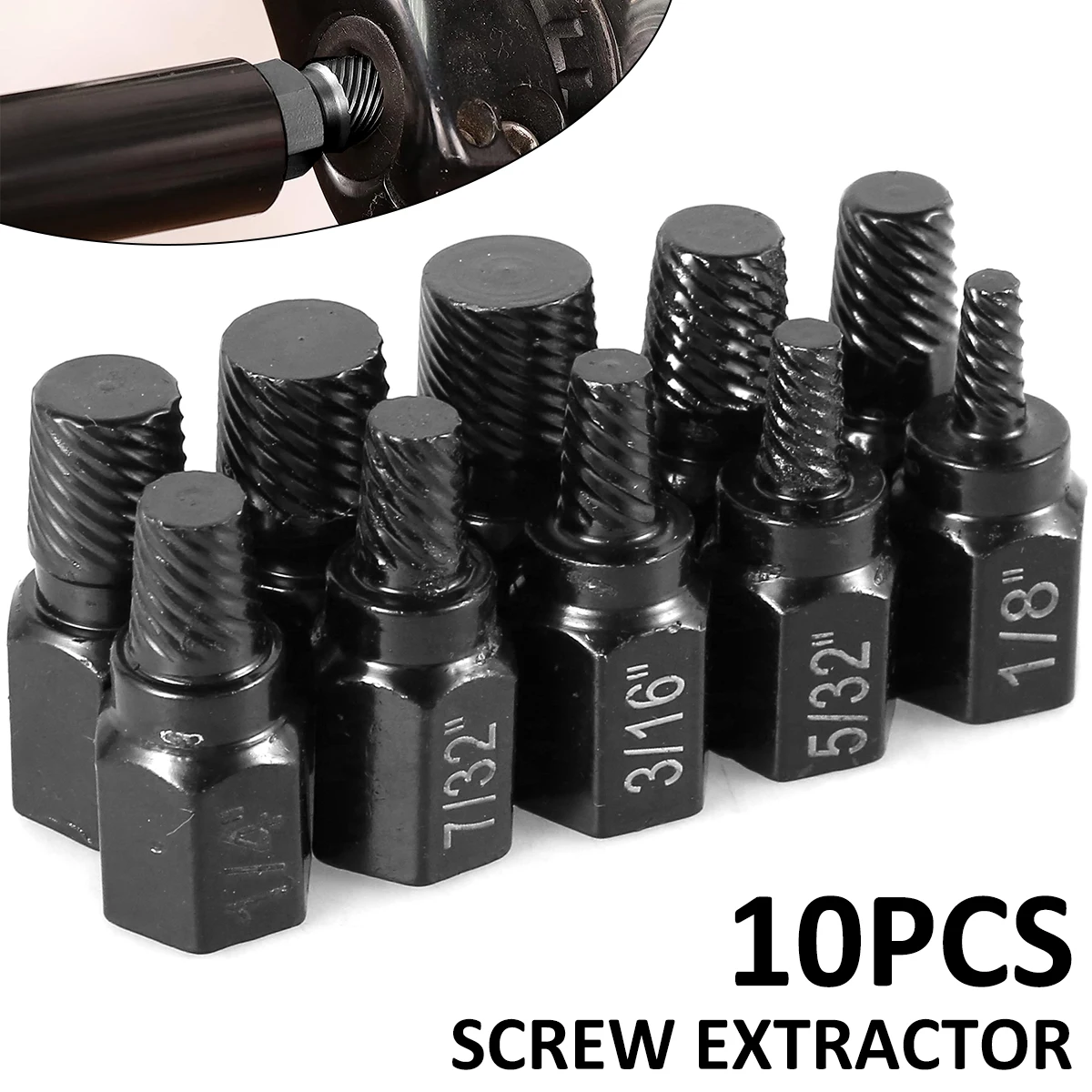 10Pcs Screw Extractor Kit Steel Damaged Remover Set Metal Easy Out Drill Bits Bolt Stud Multi-Spline Extractor Broken Extractor