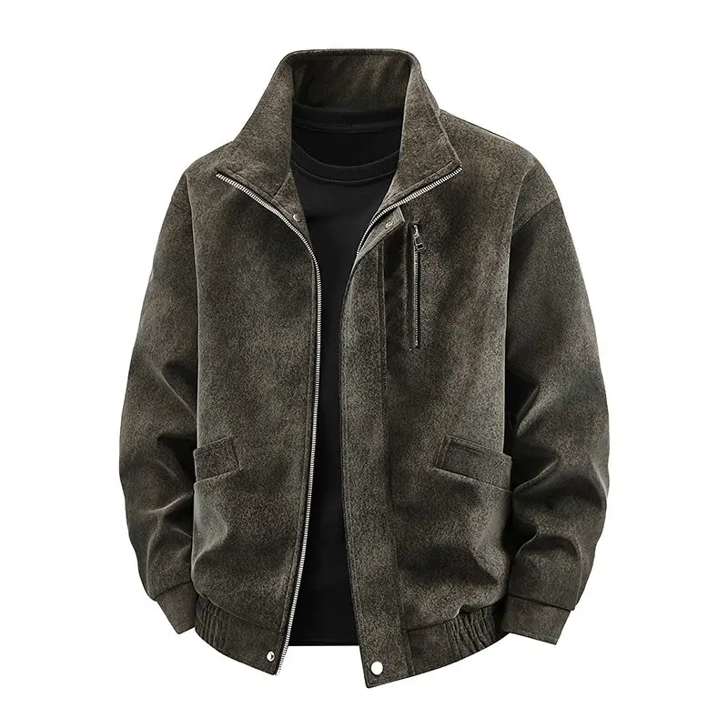 

Autumn and Spring Fashion Solid Color American Vintage Deerskin Fleece PU Jacket Men's Casual Loose Sports High-grade Outerwear